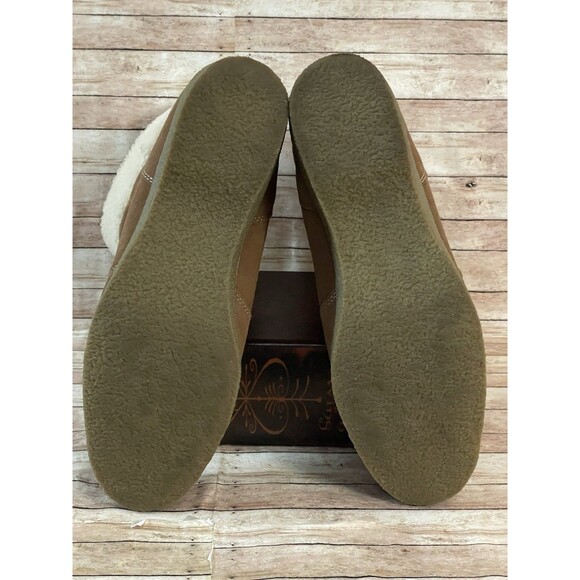 Lands End Cognac Brown Suede Leather Faux Fur Boots Size 10 Women’s Sherpa Wedge - Picture 5 of 7